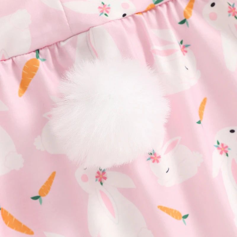 Baby Girls' Easter Outfit Set - Letter Print Romper, Carrot Bunny Shorts & Headband 3pcs