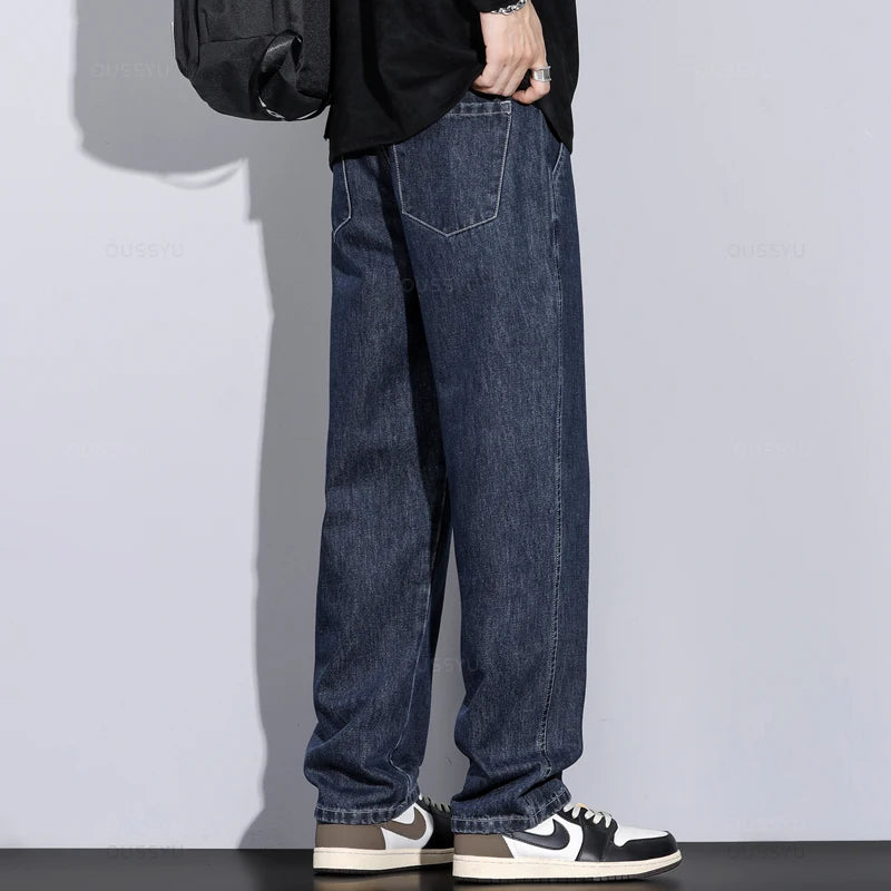 Men's Cotton Drawstring Elastic Waist Denim Jeans