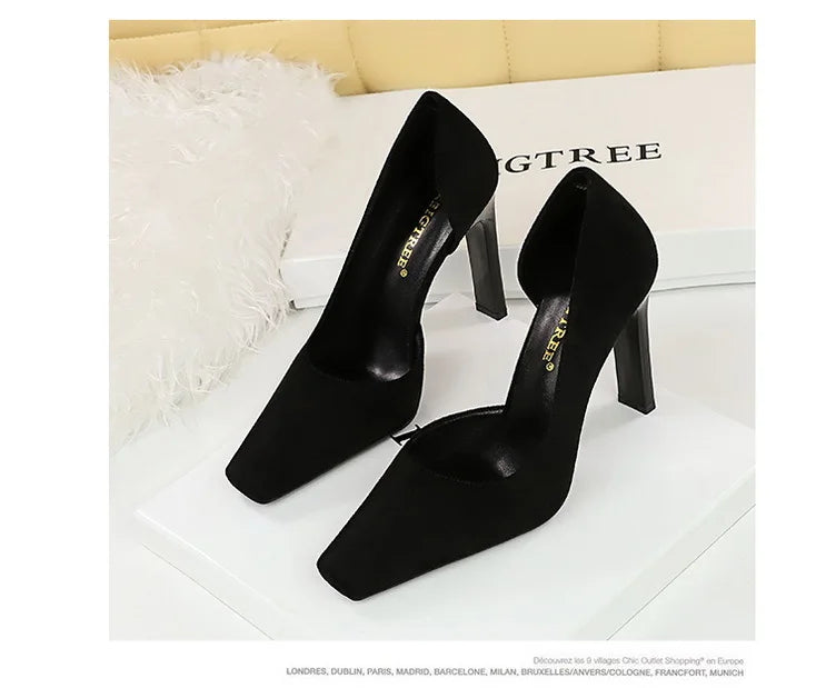 Women's 10.5 CM Heels Square Head Pumps Block Heels