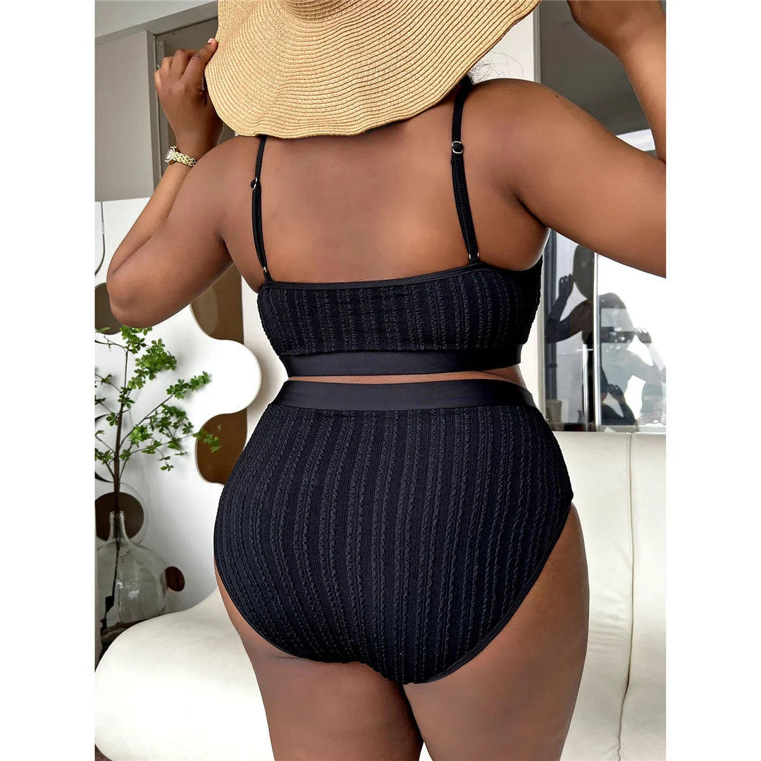 Women's Ribbed Bikini Plus Size  Swimsuit Two-pieces Bikini Set 0XL - 4XL