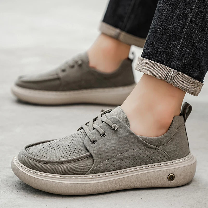 Men's Casual Platform Sneakers - Breathable Lace-Up Tennis Shoes