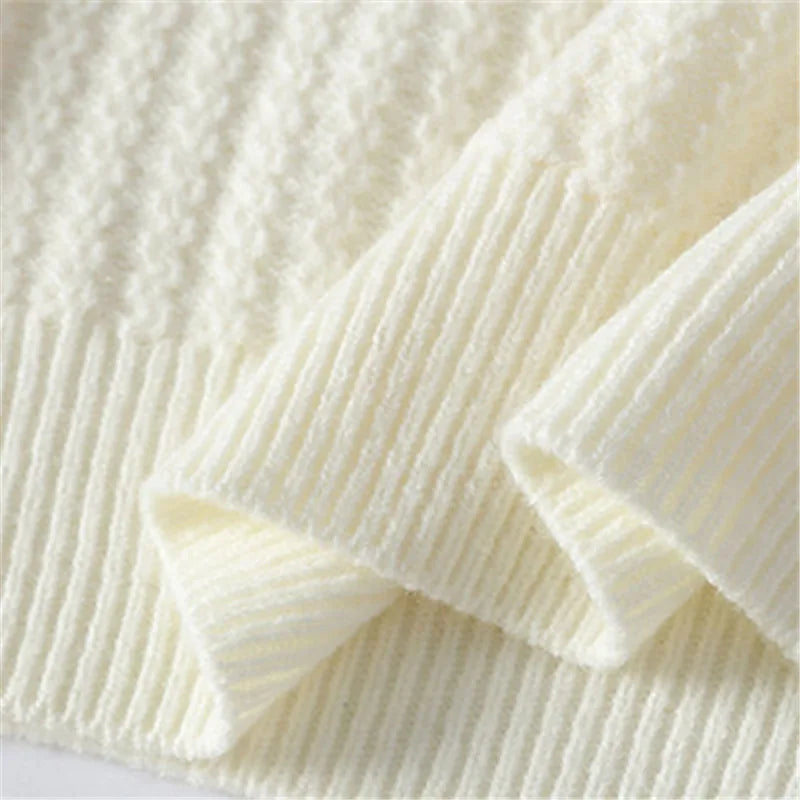 Autumn Winter V-Neck Knitted Sweater - Solid Colour Breathable Pullover