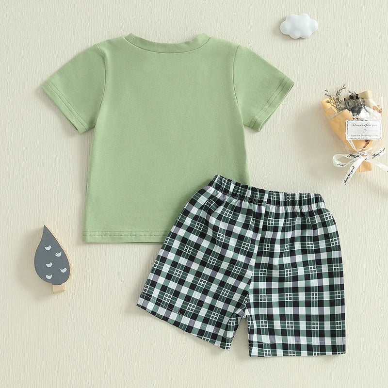 Summer Baby Boys Casual Outfit Set - Duck Embroidery T-Shirt & Plaid Shorts (0-3Y)