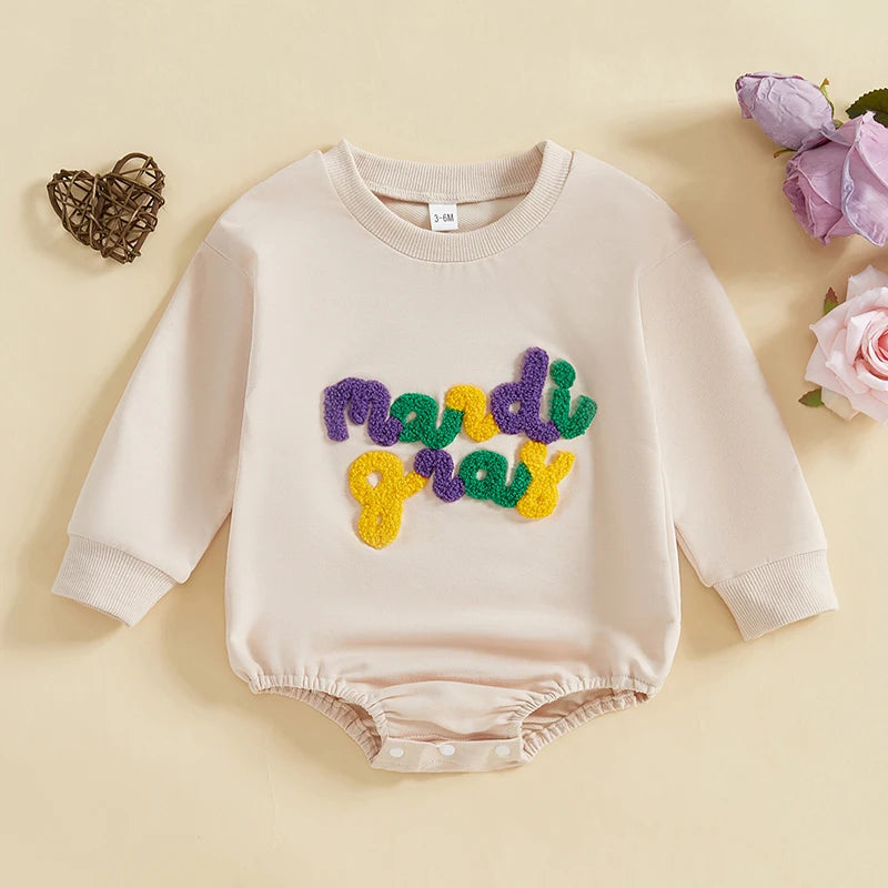 Baby Sweatshirt Romper - Letter Embroidered Long Sleeve Jumpsuit for Boys & Girls