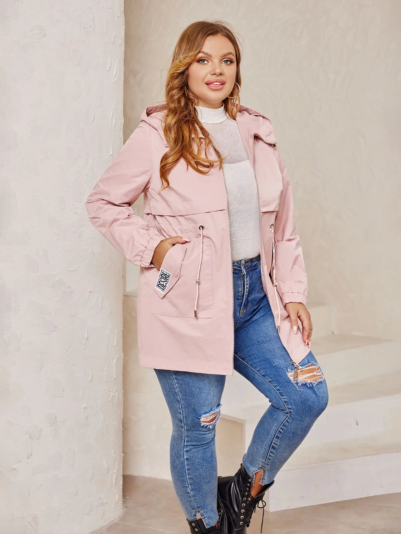 Women's Hooded Trench Coat - Plus Size Casual Windbreaker