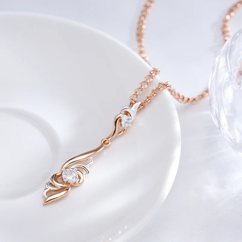 Women's 585 Rose Gold Silver Colour Mix Boho Unique Flower Shape Pendant Necklace