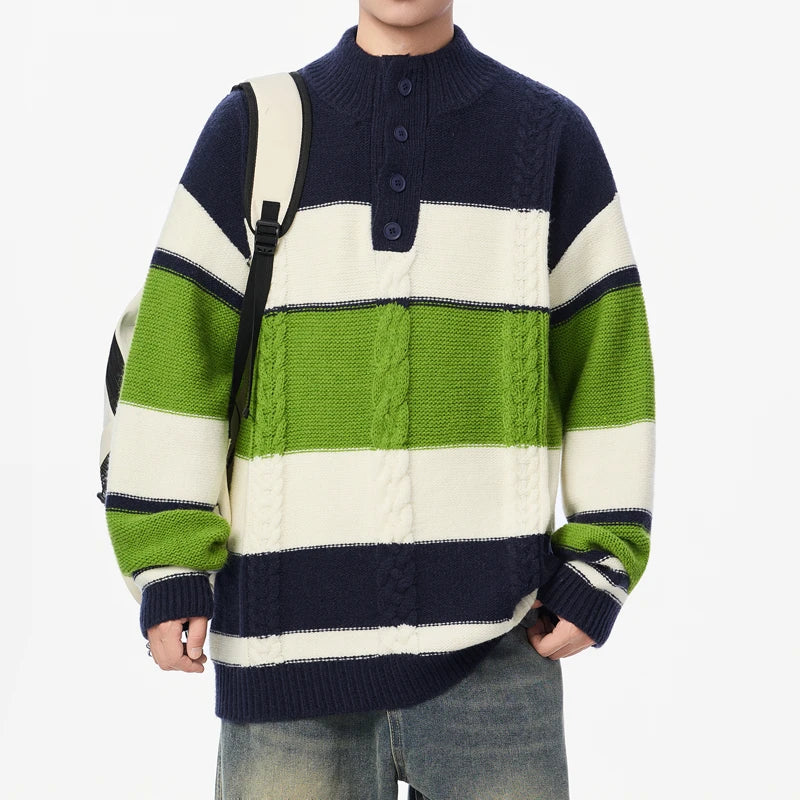Men's Patchwork Striped Knit Sweater