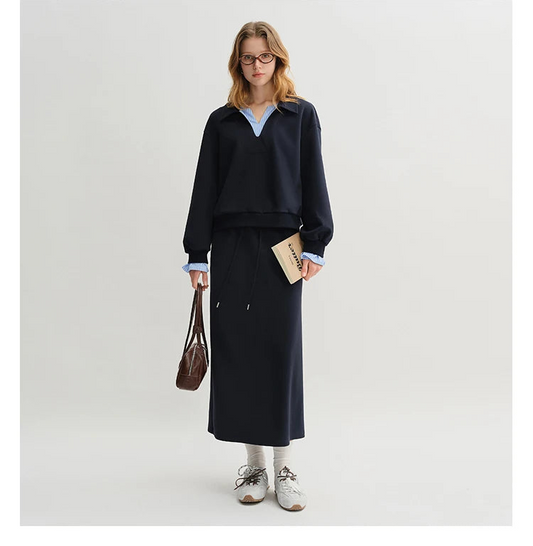 Women's Autumn Long Sleeve Shirt & A-Line Skirt Outfit