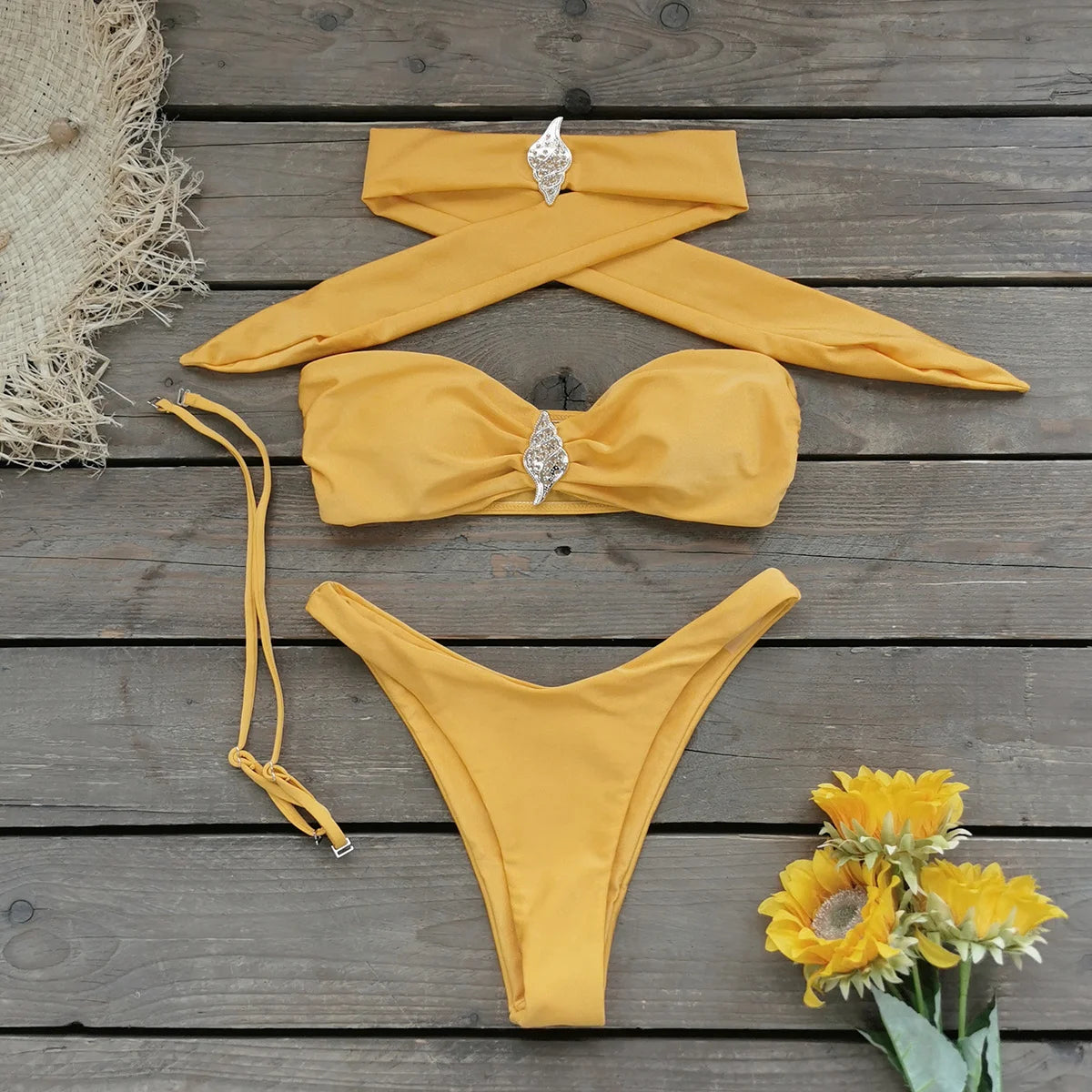 3-Piece Halter Bikini Set with A-Line Skirt Cover-Up