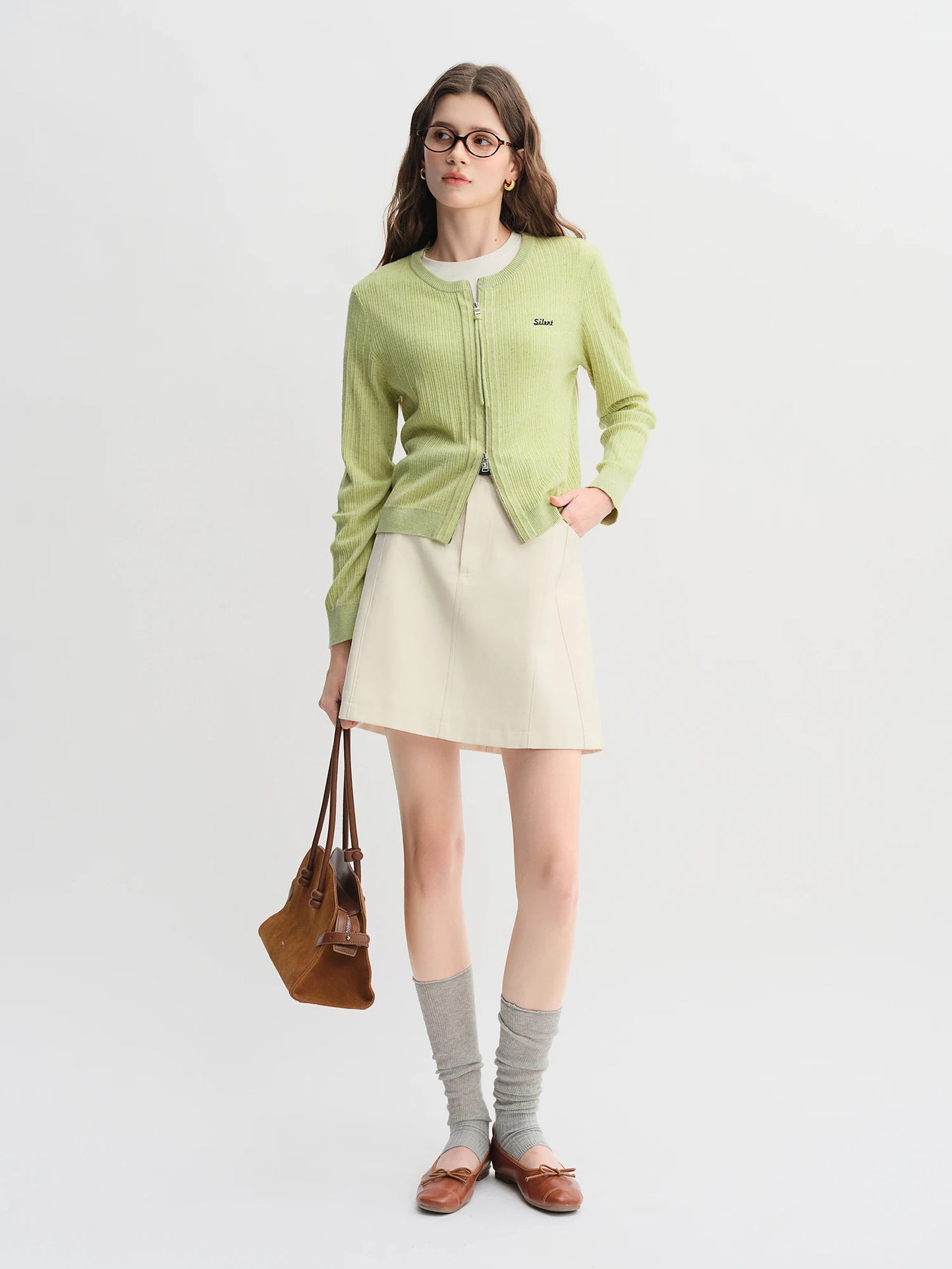 Women's Knitted Cardigan with Double Zipper