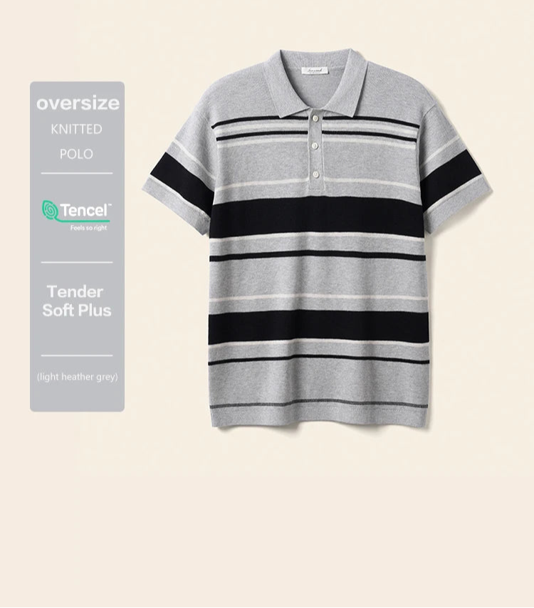 Men's Oversized Soft Knitted Polo Shirt - Striped Design Plus Size