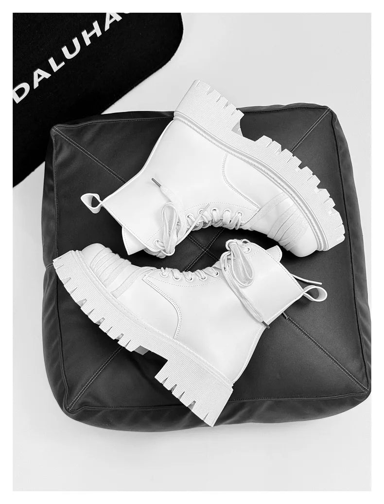 Men's Leather Platform Motorcycle Boots - Retro Street Ankle Sneakers