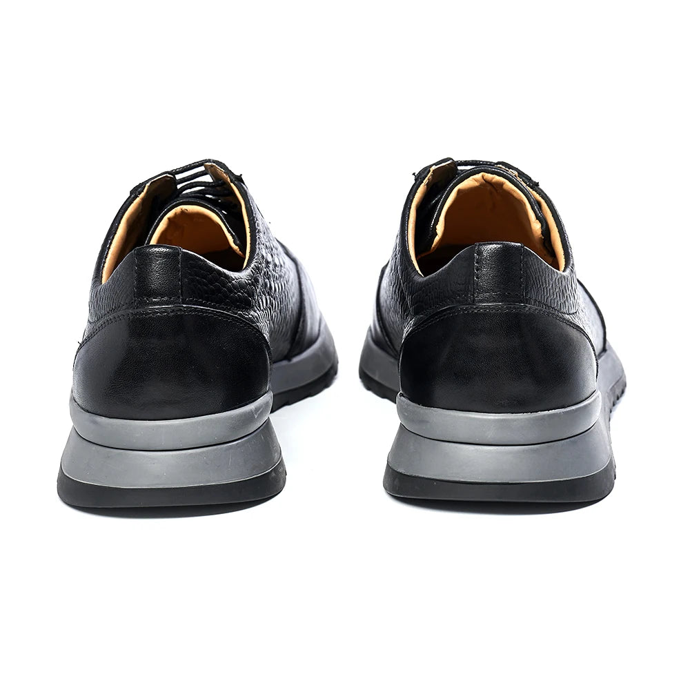 Men's Genuine Leather Crocodile Pattern Oxford Sneakers – Lace-Up Casual Flat Shoes