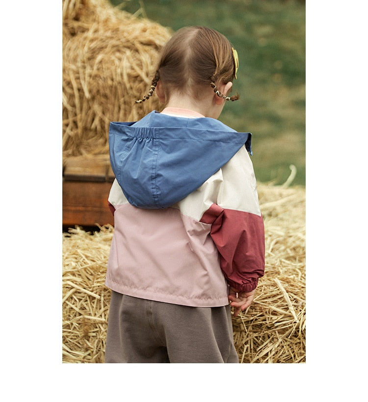 Children's Patchwork Hooded Outwear Windbreaker