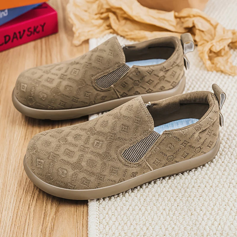 Men's Print Loafers Slip-on Suede Leather Flat Shoes