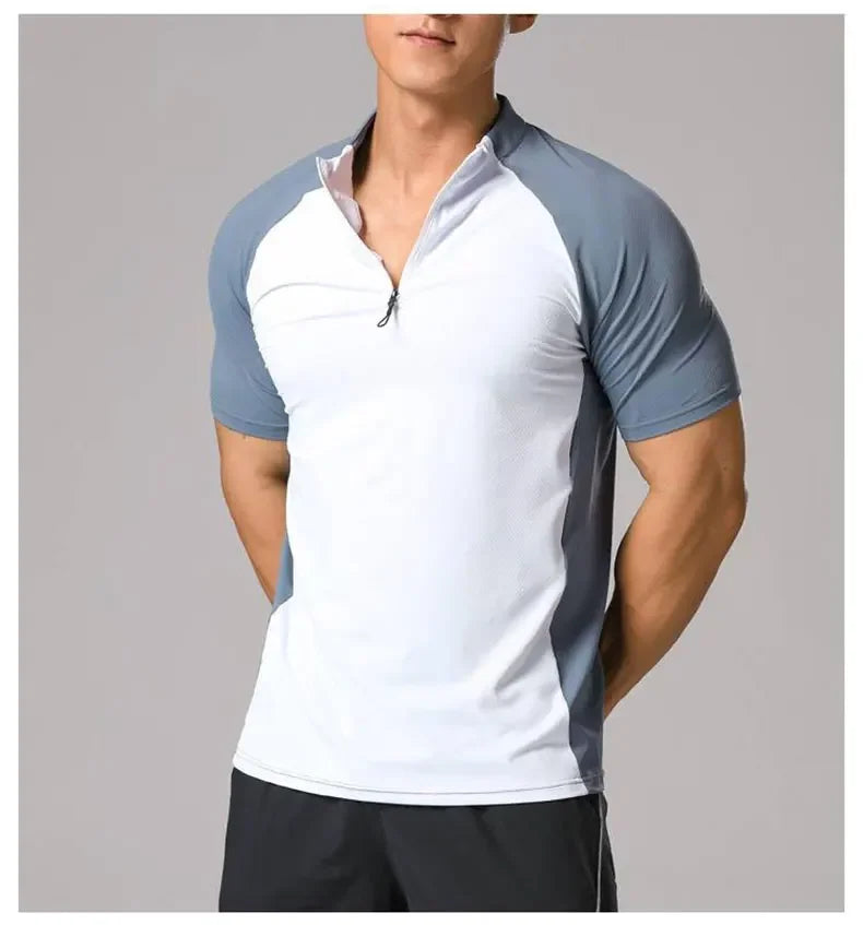 Men's Ice Silk Sweatshirt Elastic Wicking Breathable Tight High Quality Sport Short Sleeves T-shirt