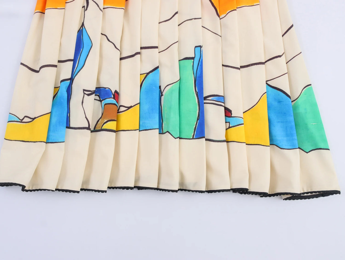 Women's Wide Pleated Printed Skirt - Fashionable Mid-Length Summer Style