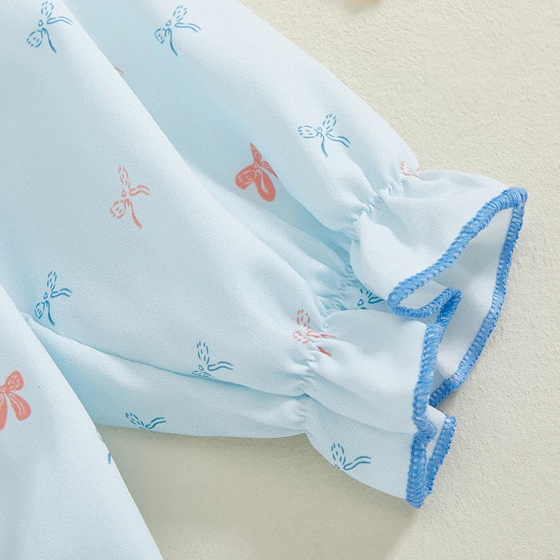 Baby Girls Casual Romper - Long Sleeve Embroidery Bow Print Jumpsuit