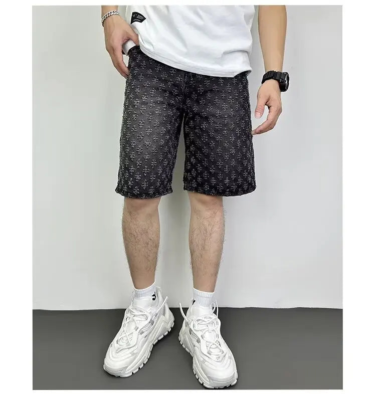 Men's Summer Retro five-point Casual Denim Ripped Shorts
