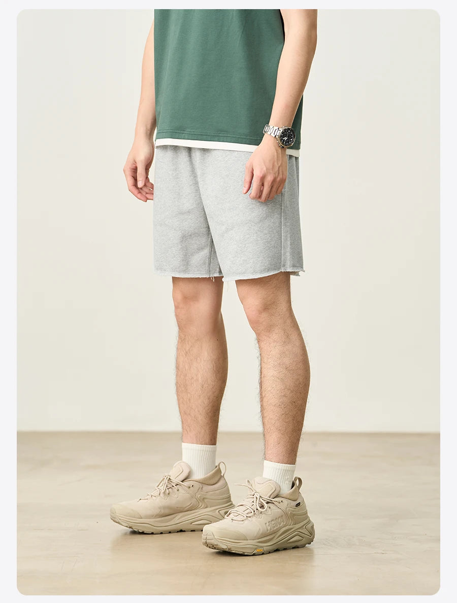 Men's Oversize Athletic Shorts - 390gsm Drawstring Raw Hem Running Shorts