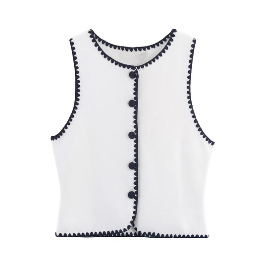 Elegant Contrasting Embroidery Knit Vest