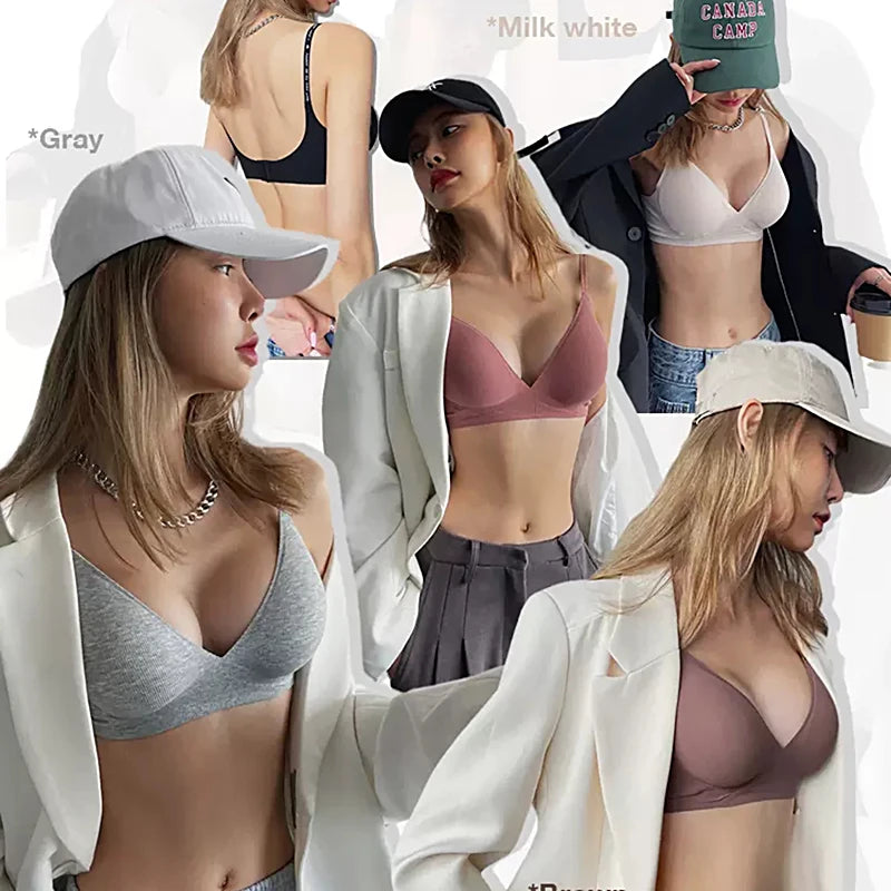 Women's 3/5Pcs/set Wireless Bra Deep V Padded Bralette Stripe Knitting Bras
