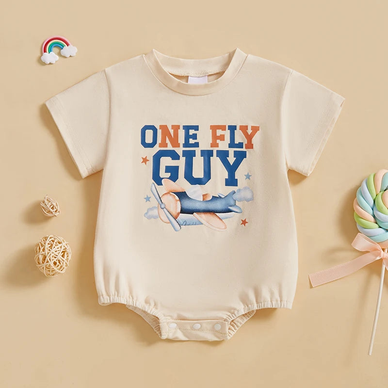 0-18M Baby Boys Rompers Birthday Letter Airplane Print Short Sleeve Summer Bodysuits Jumpsuits Babygrow