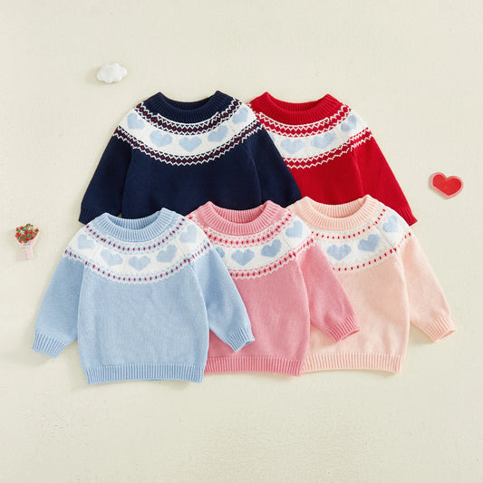 Valentine's Day Heart Pattern Sweater - Toddler & Kids Crewneck Pullover