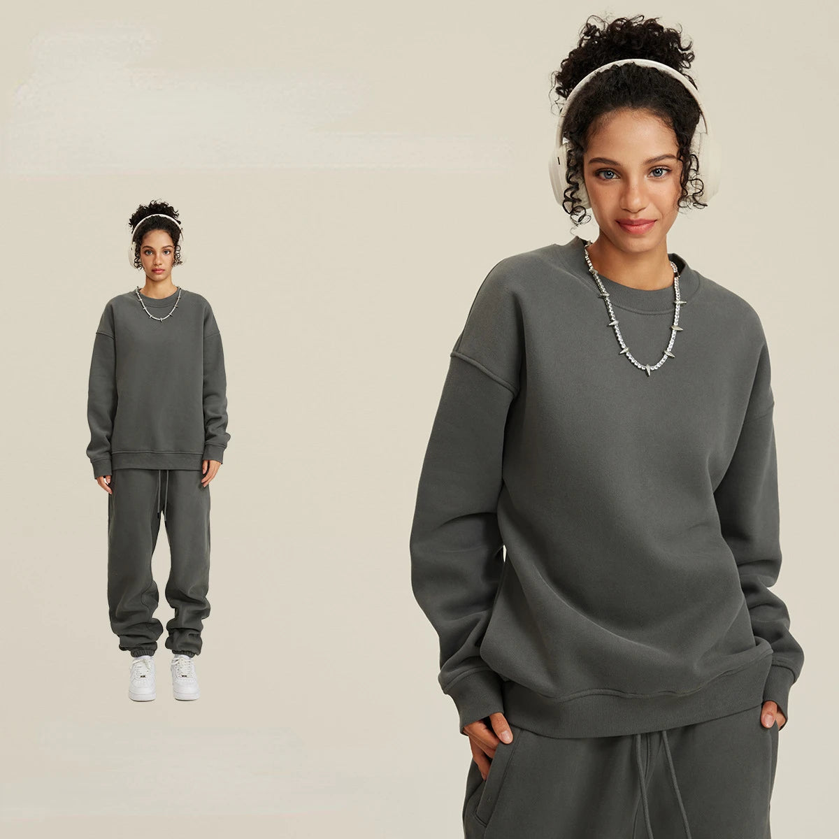 Unisex Round Neck Oversized Sweatshirt and Joggers Set