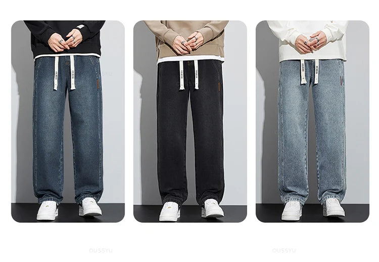 Men's Elastic Waist Cargo Denim Jeans