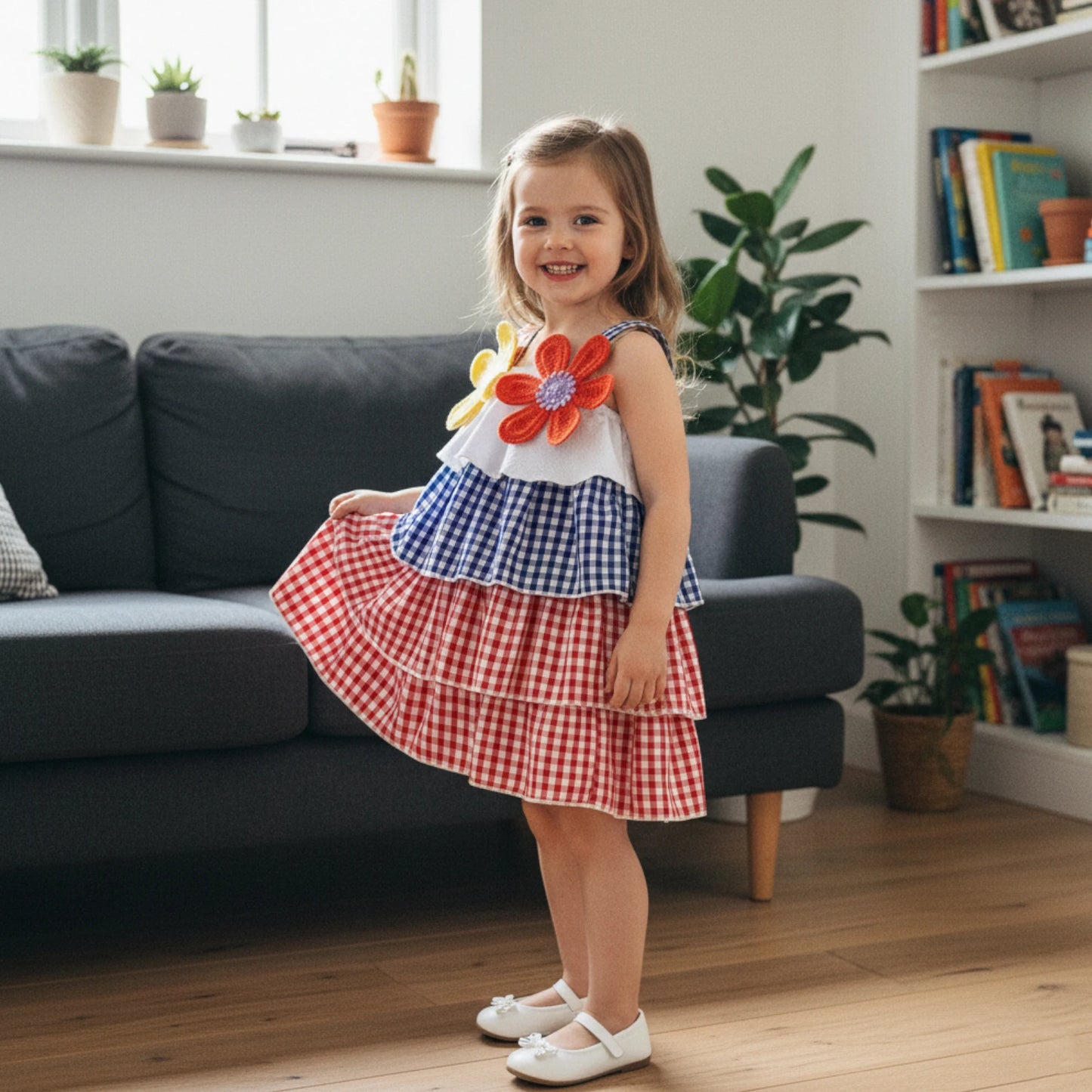 Baby Girls' Plaid Ruffle Floral Cami Dress