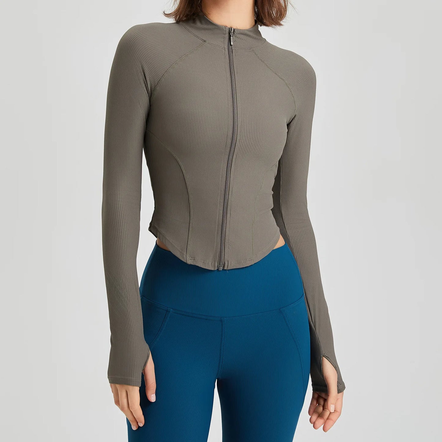 Women's Slim Fit Ribbed Zip-Up Running Jacket – Super Stretch