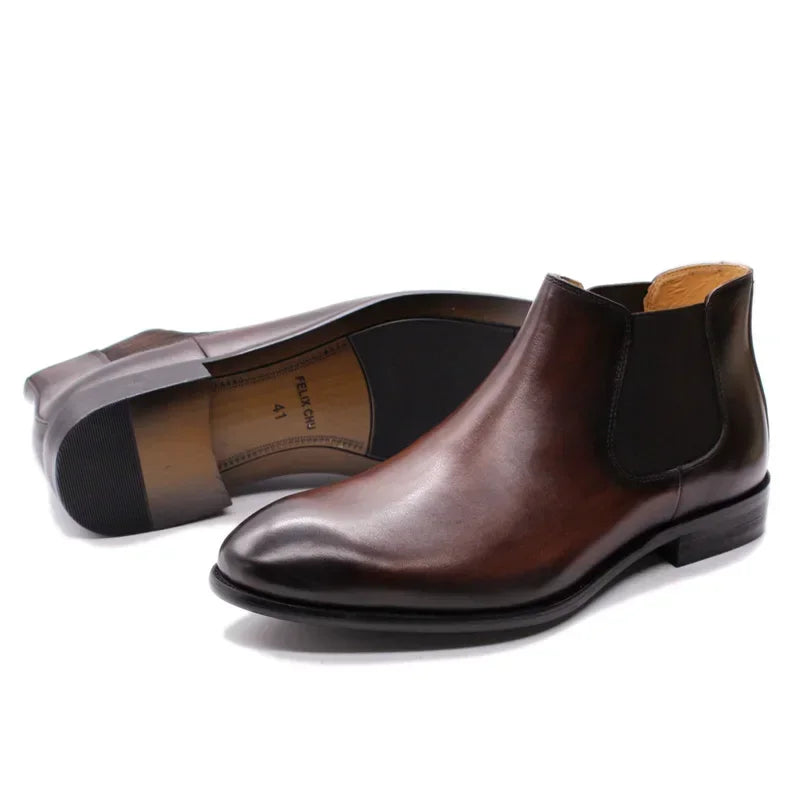 Men's Genuine Leather Chelsea Boots - Hand-Painted Luxury