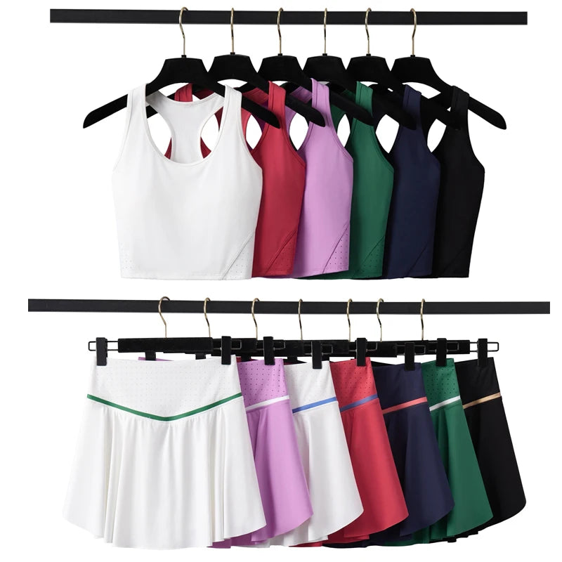 Women's Two Piece Tennis Skirt Set - Soft Stretchy Outdoor Running Suit