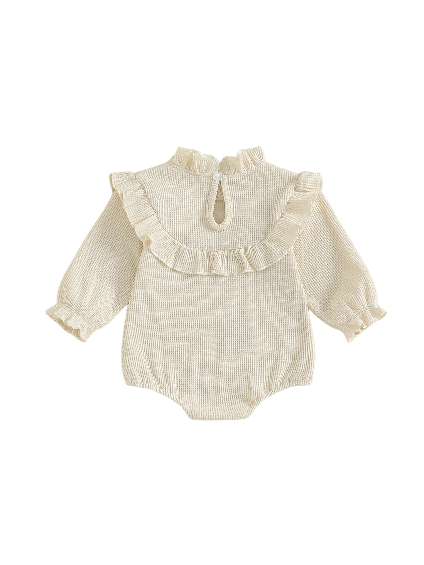 Newborn Baby Girls Waffle Romper - Long Sleeve Mock Neck Ruffled Jumpsuit