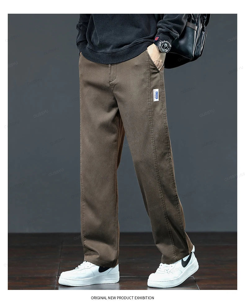 Men's Lyocell Blend Heavyweight Straight Leg Trousers | Elastic Waist M–5XL