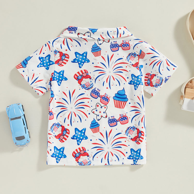0-4Y Toddler Kids Boys T Shirt Short Sleeve Eagle/Donut/Bull/Fireworks Print Pullover Tops for Independence Day
