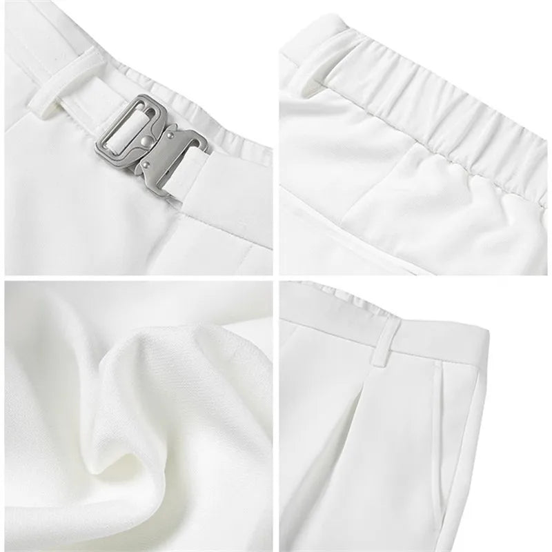 Men's Elastic Waist Suit Shorts - Slim Fit Casual Knee Length