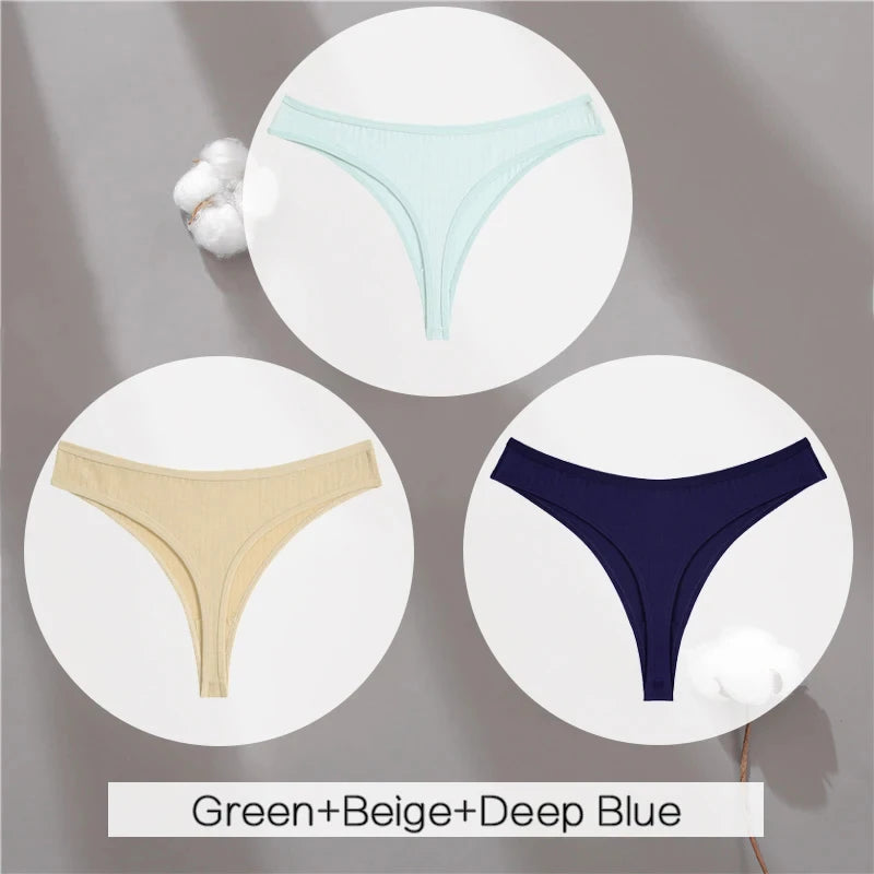 Women's Soft Cotton Thongs 3-Pack - Comfortable Low-Rise Underwear