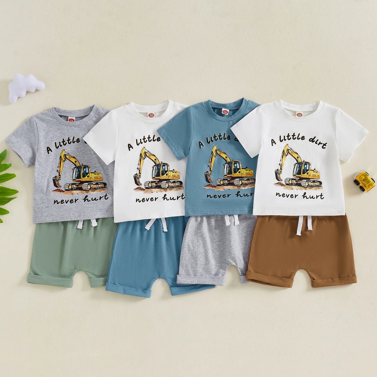 Baby Boys Summer Outfit Set - Cartoon Letter Print T-Shirt & Elastic Waist Shorts (0-3Y)