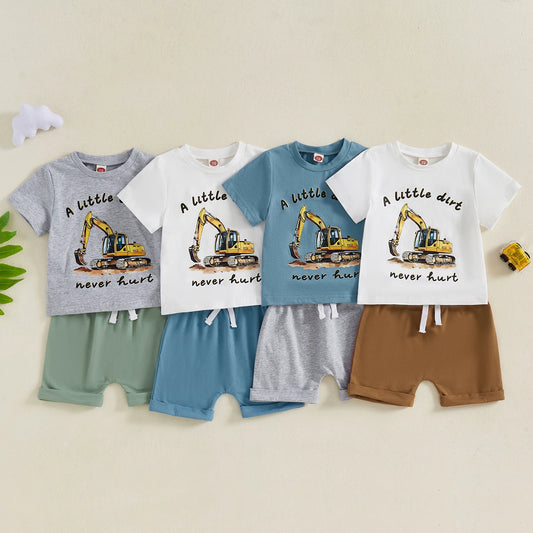 Baby Boys Summer Outfit Set - Cartoon Letter Print T-Shirt & Elastic Waist Shorts (0-3Y)