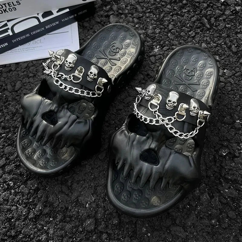 Men's Skull Design Slippers - Non-Slip Beach Sandals Slides