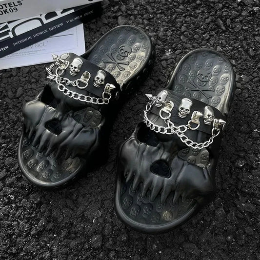 Men's Skull Design Slippers - Non-Slip Beach Sandals Slides