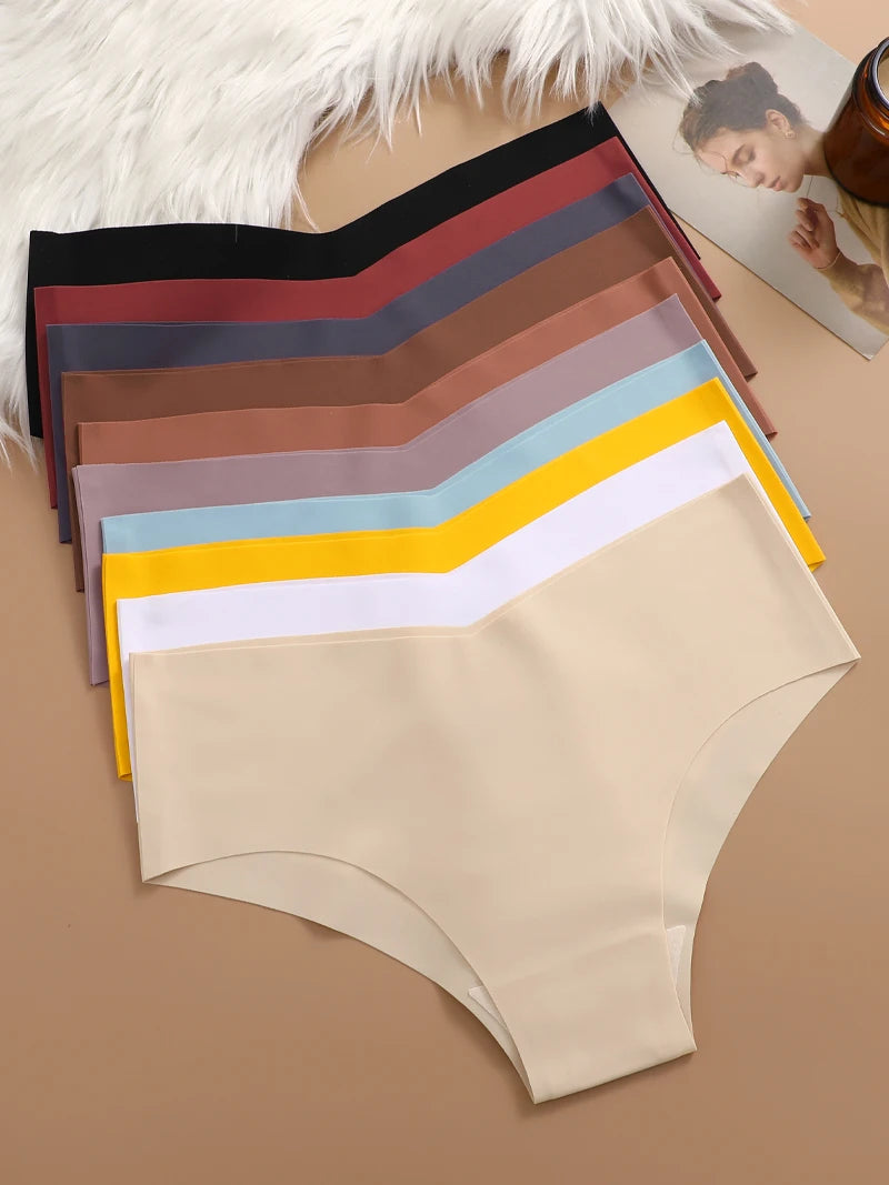 10pcs Women's Panties Seamless Underwear Ultra-thin Solid Briefs V-Waist Silk Lingerie