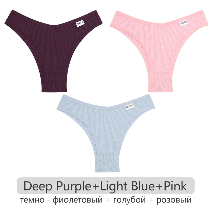 Women's Cotton Brazilian Panties 3-Piece Set - Waffle Style Underwear