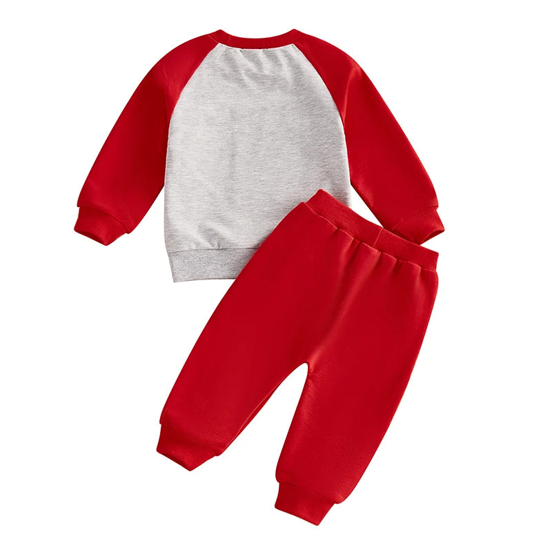 0-3Y Casual Baby Boys Valentines Day Clothes Sets Color Patchwork Letter Print Long Sleeve Sweatshirt Solid Pants