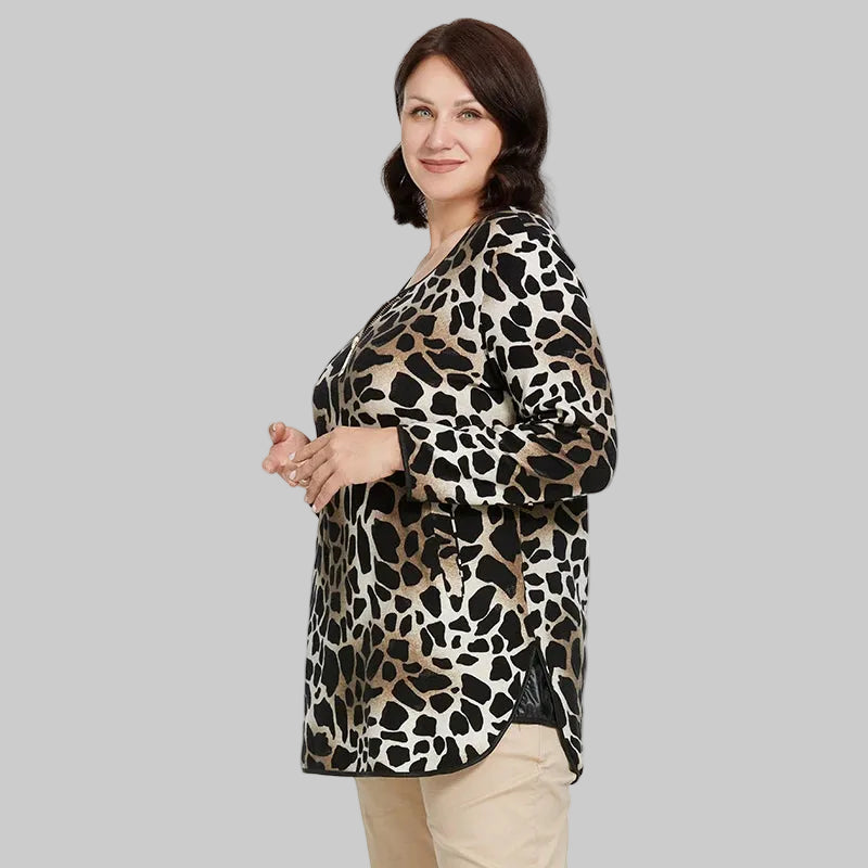 Women's Oversized Graffiti Print Fleece Top with Silver Trim