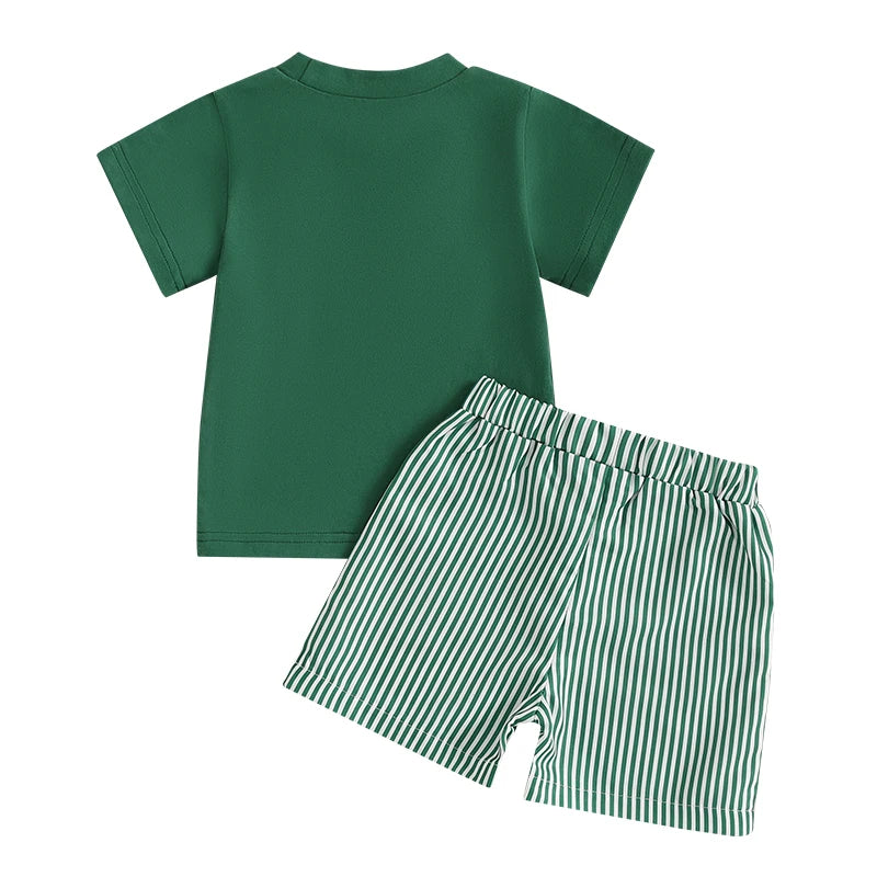 Baby Boys' Casual Outfit Set - Animal Embroidery Short Sleeve T-Shirt & Striped Shorts 2pcs