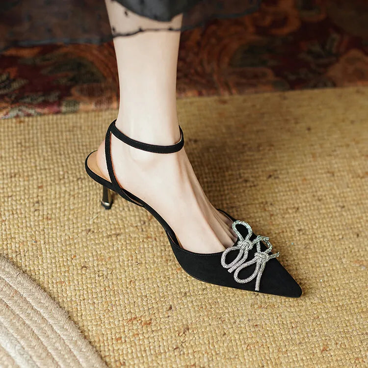 Women's Pointed Toe Rhinestone Wedding Sandals - Bowknot Pendant Pumps