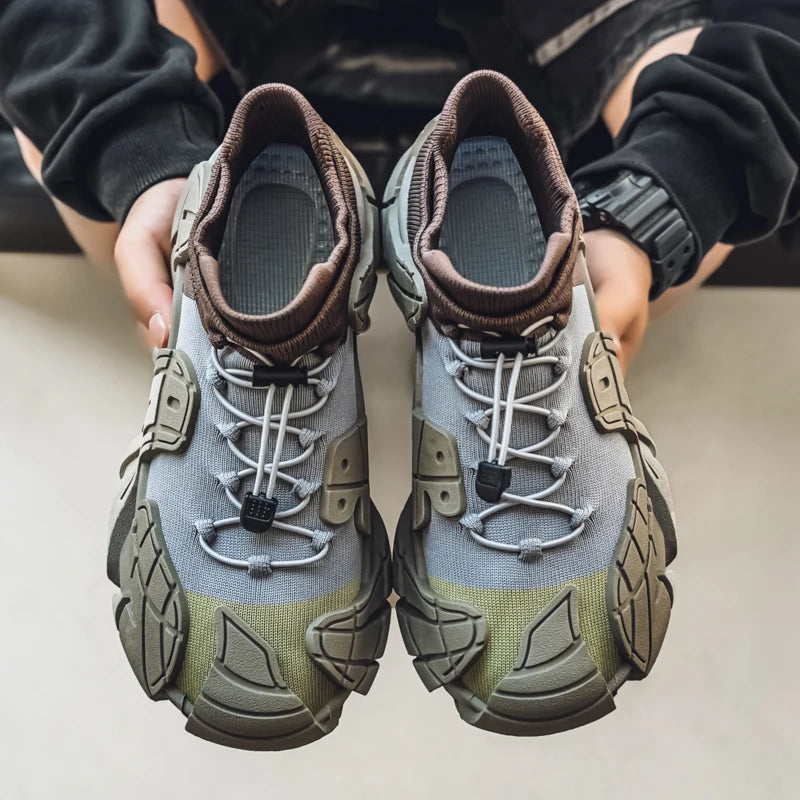 Men's Mesh High-Top Running Sneakers - Slip-On Sports Shoes